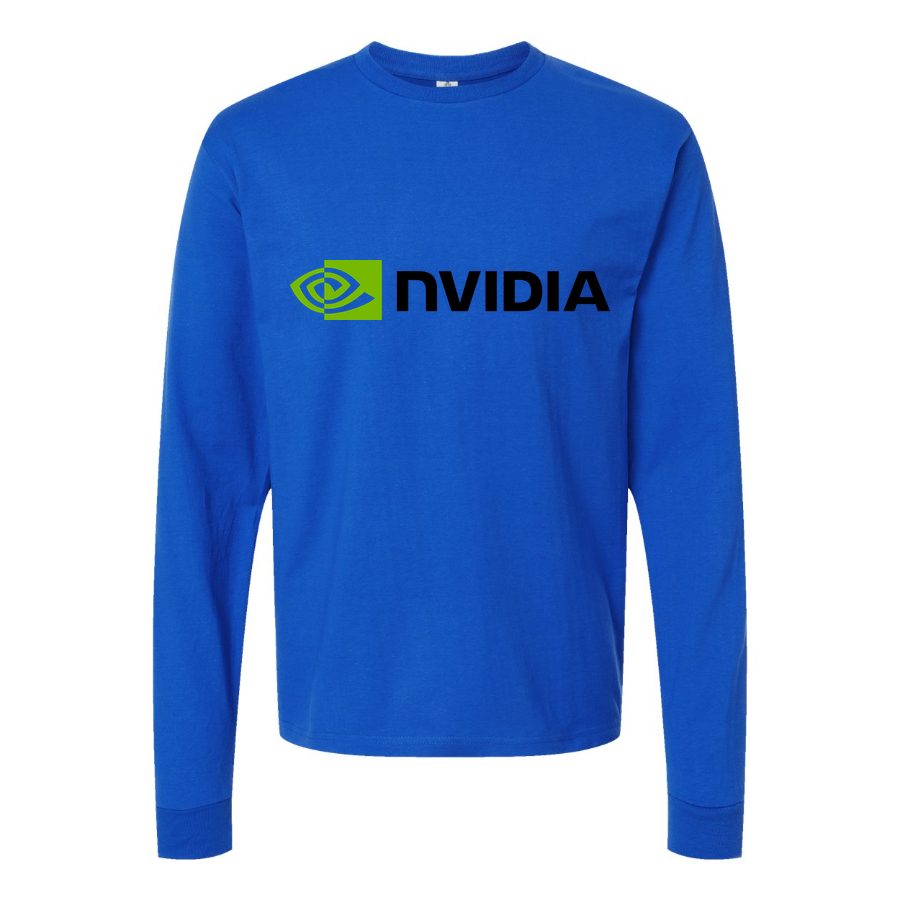 Men's NVIDIA logo.svg Long sleeves Cotton Blend T-Shirt - Blue
