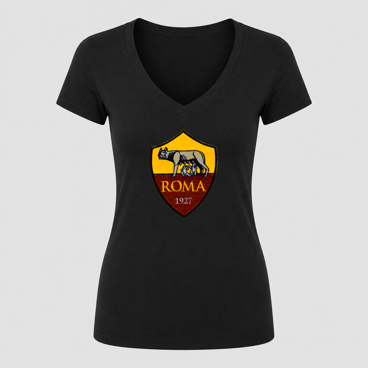 Women's AS Roma FC V Neck T-Shirt in black