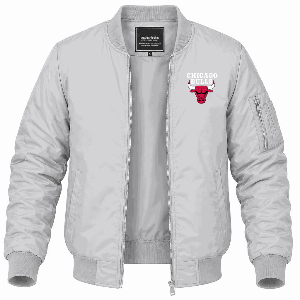 Men's Chicago Bulls White Lightweight Bomber Jacket - Gray