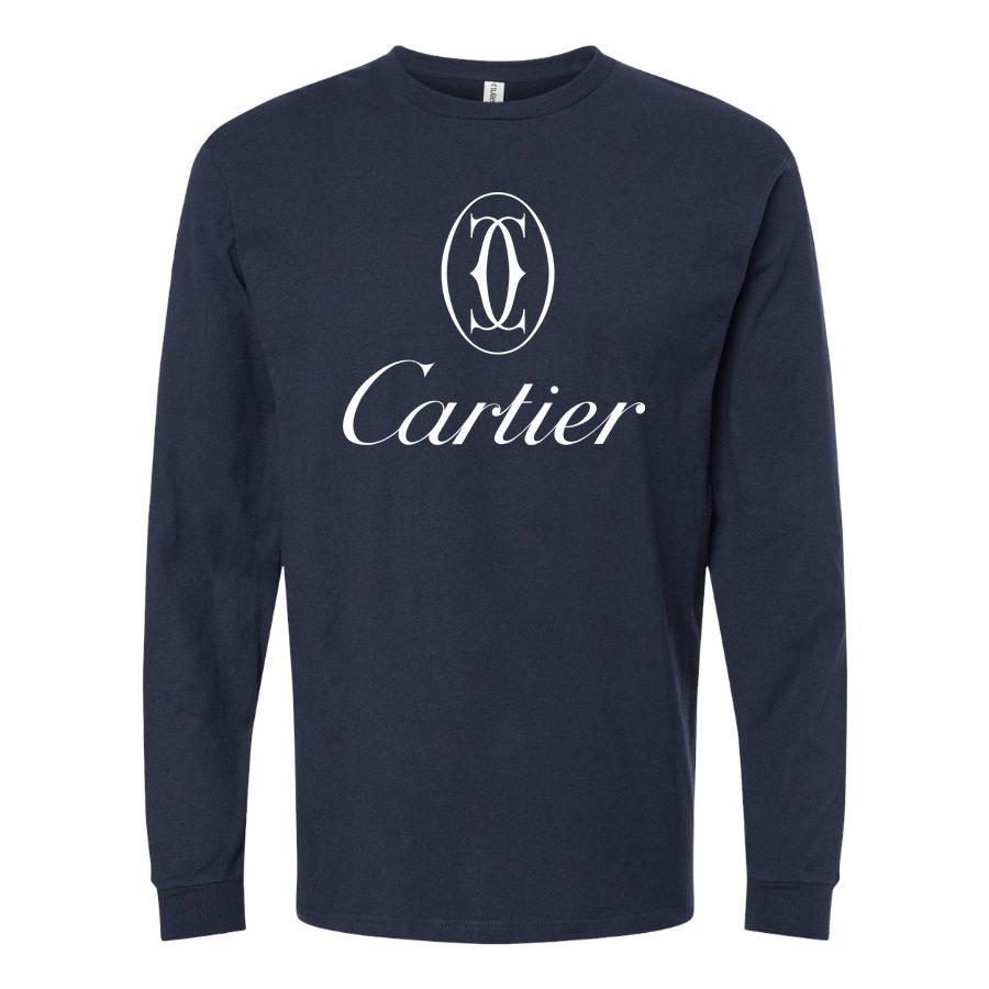 Men's Cartier white logo Long sleeves Cotton Blend T-Shirt - Navy
