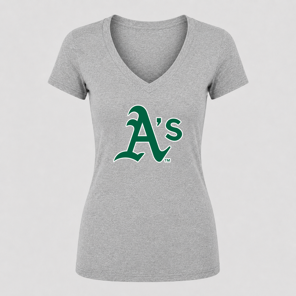Women's Oakland Athletics V Neck T-Shirt in gray