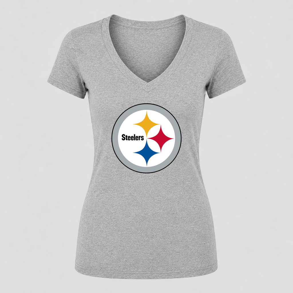 Women's Pittsburgh Steelers V Neck T-Shirt in gray
