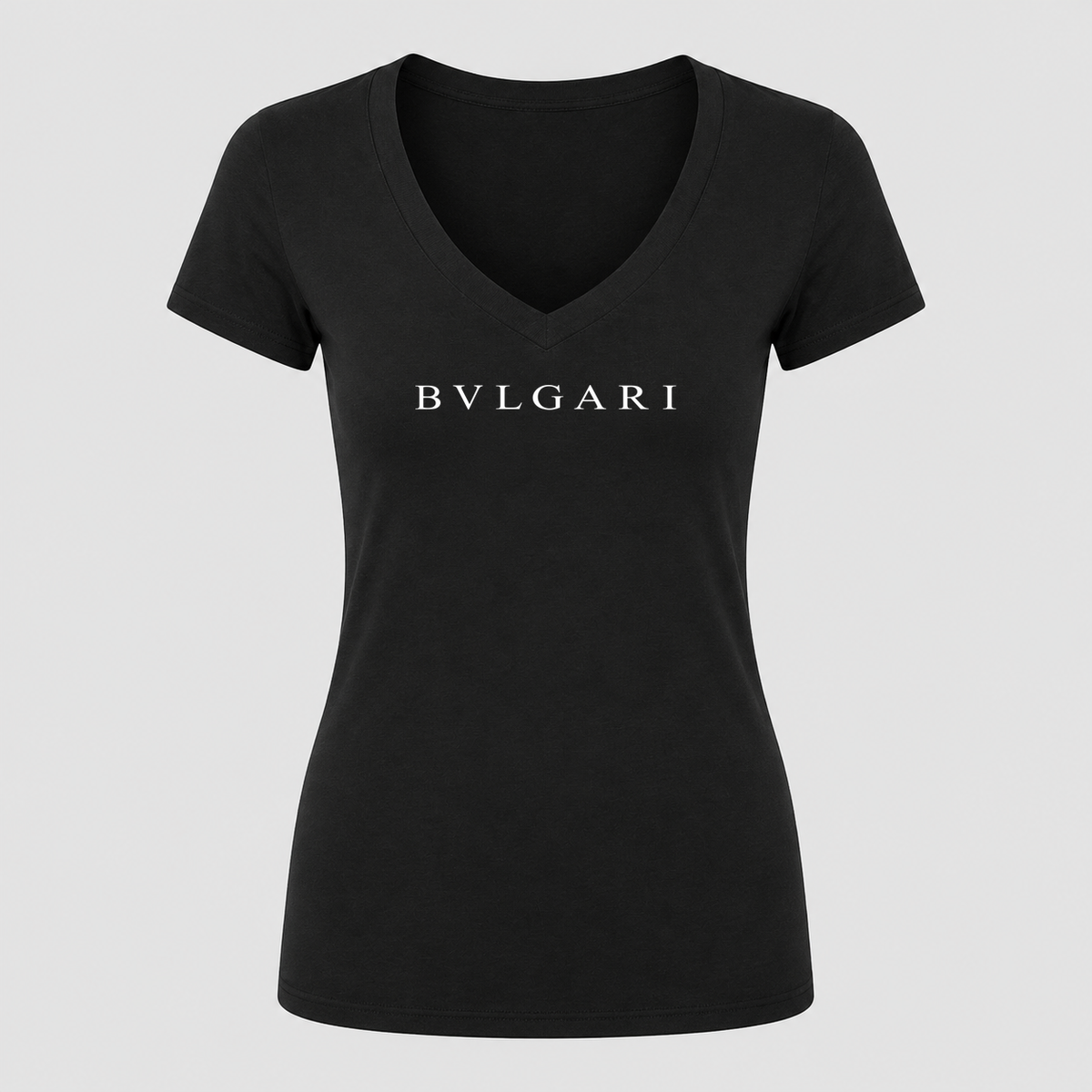 Women's Bvlgari White Design V Neck T-Shirt in black