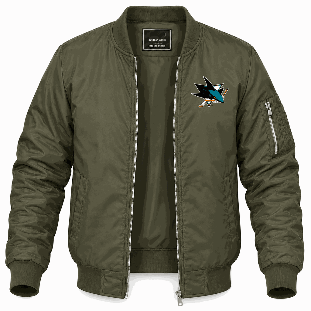 Men's San Jose Sharks Lightweight Bomber Jacket - Army Green