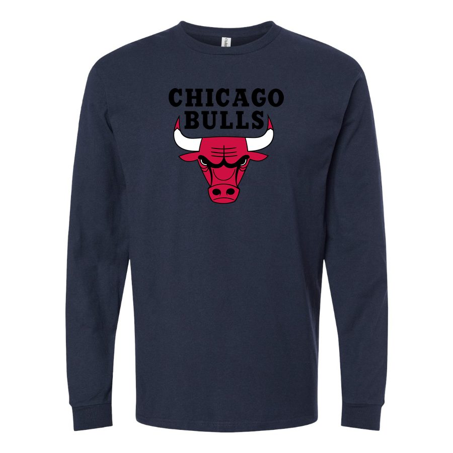 Men's Chicago bulls black Long sleeves Cotton Blend T-Shirt - Navy