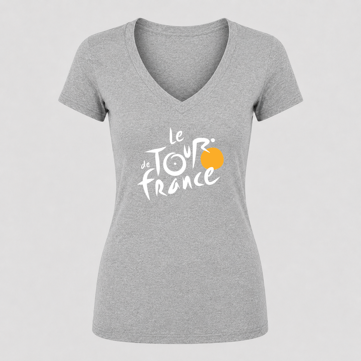 Women's Tour de France White Design V Neck T-Shirt in gray