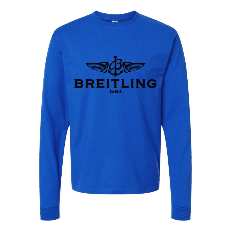 Men's Breitling-Logo-1 Long sleeves Cotton Blend T-Shirt - Blue