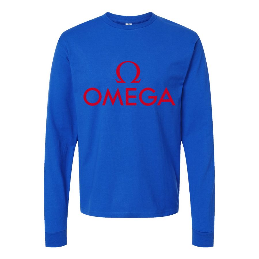 Men's Omega Logo Long sleeves Cotton Blend T-Shirt - Blue