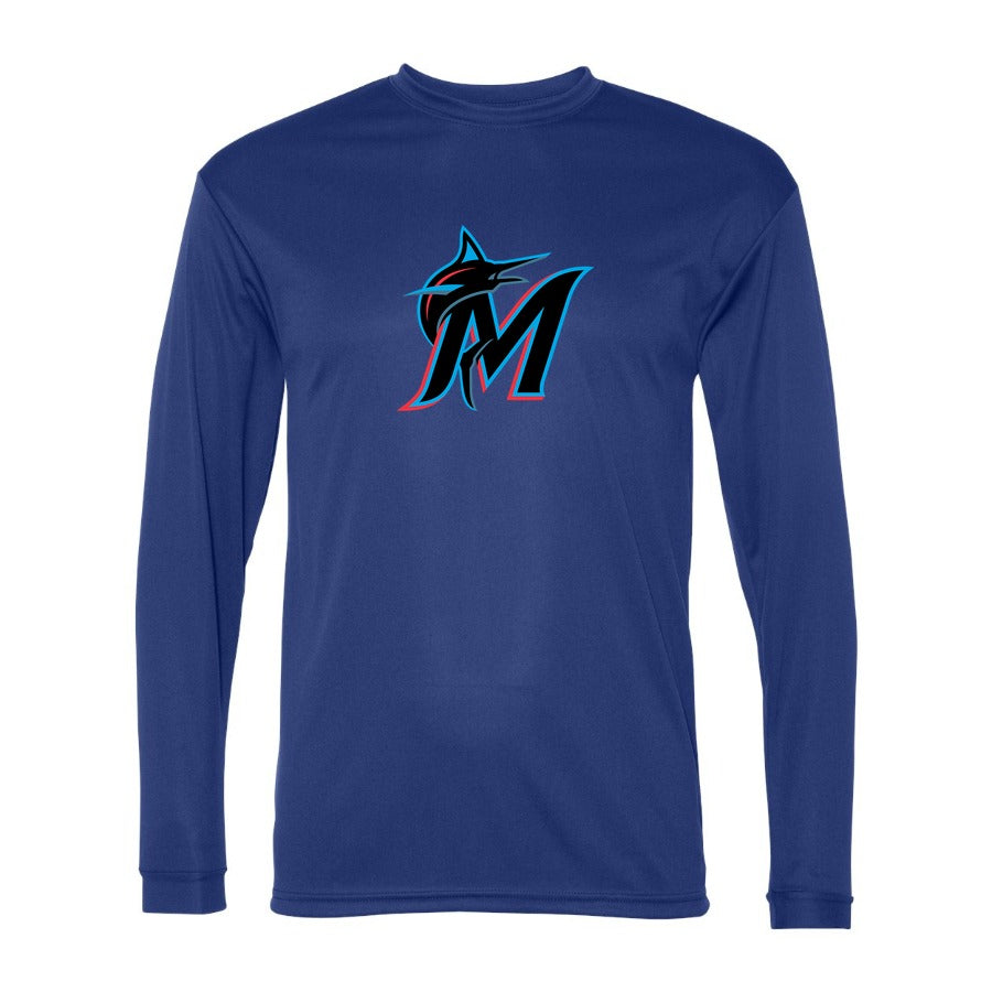 Men's Miami Marlins Polyester Long Sleeve T-Shirt - Blue