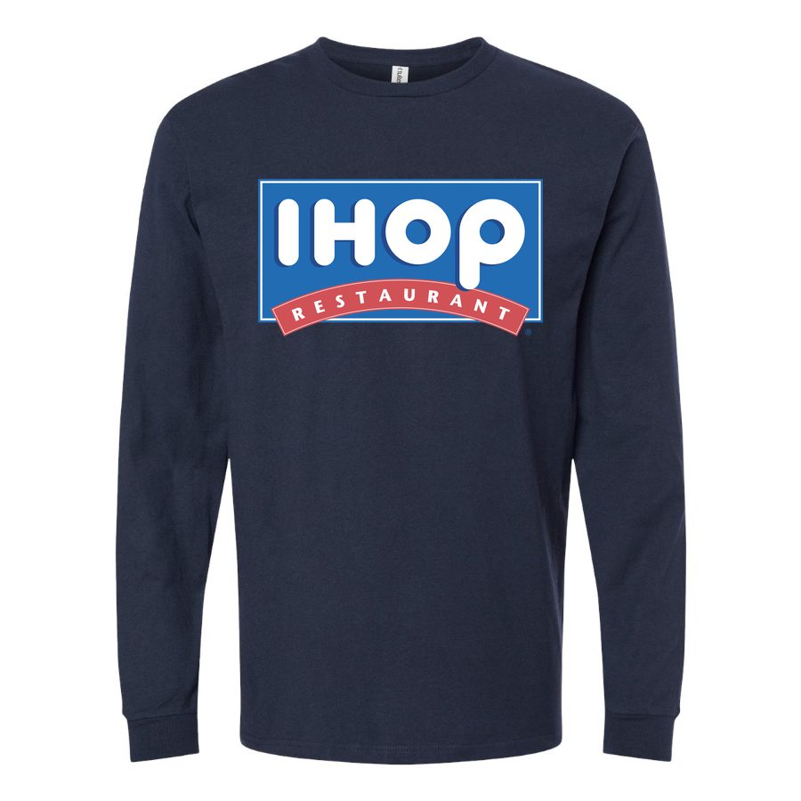 Men's ihop-logo-png-transparent Long sleeves Cotton Blend T-Shirt - Navy
