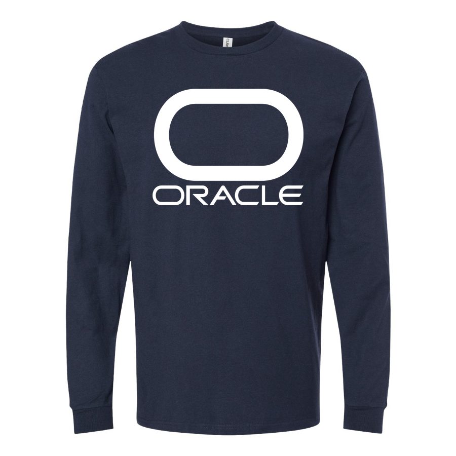 Men's Oracle Logo White Long sleeves Cotton Blend T-Shirt - Navy