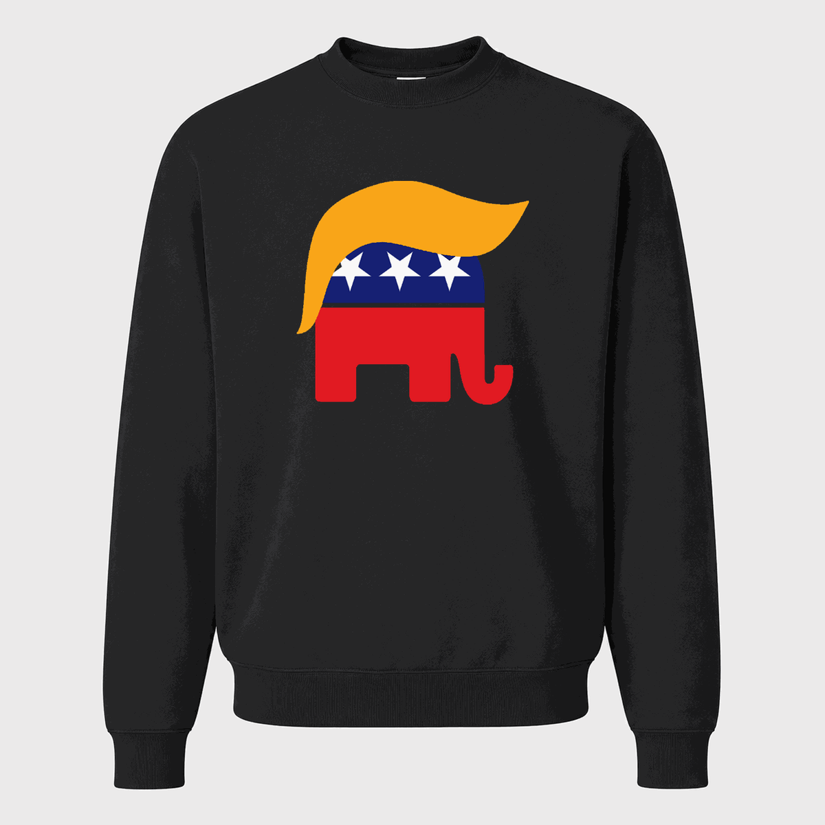 Men's Trump Hair GOP Elephant Crewneck Sweatshirt - Black