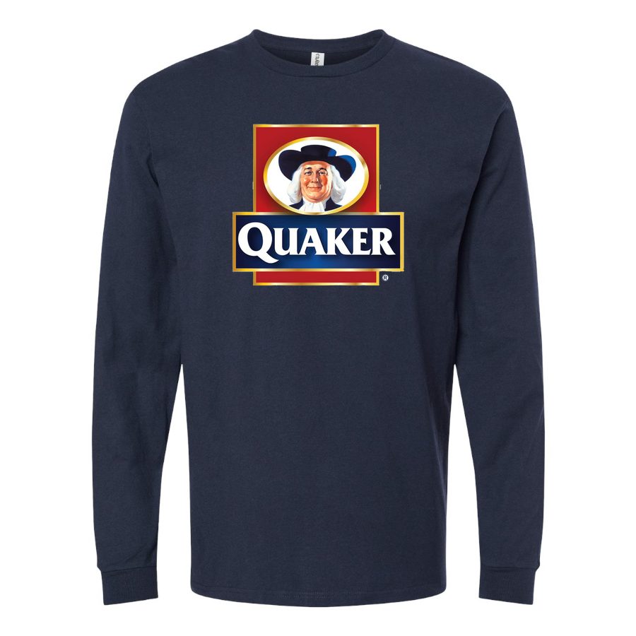 Men's Quaker-Logo-food Long sleeves Cotton Blend T-Shirt - Navy