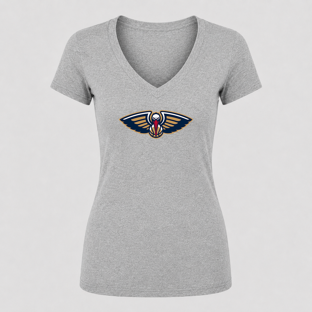 Women's New Orleans Pelicans V Neck T-Shirt in gray