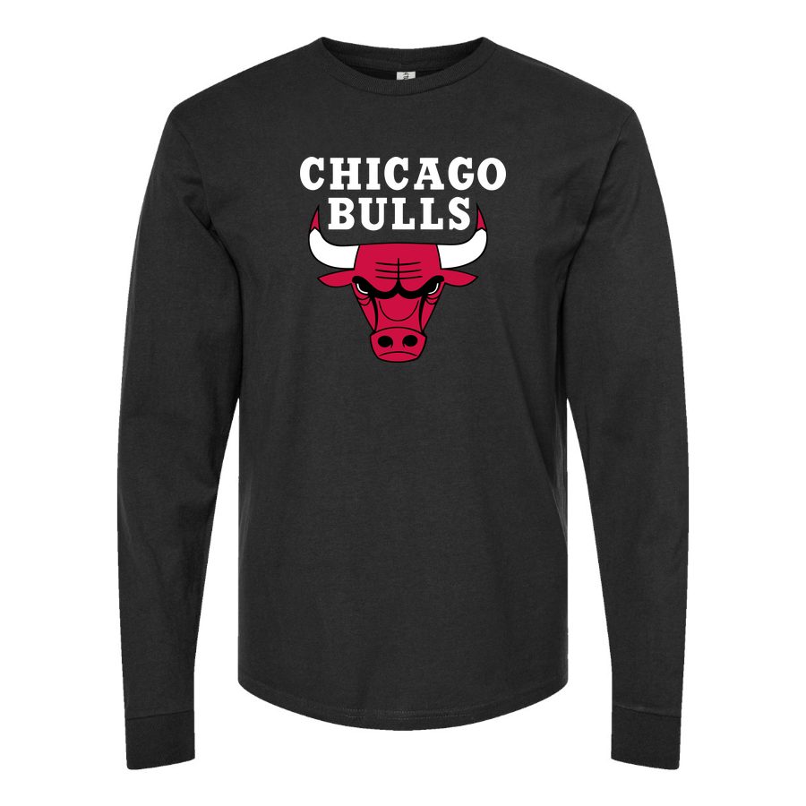 Men's Chicago bulls white Long sleeves Cotton Blend T-Shirt - Black