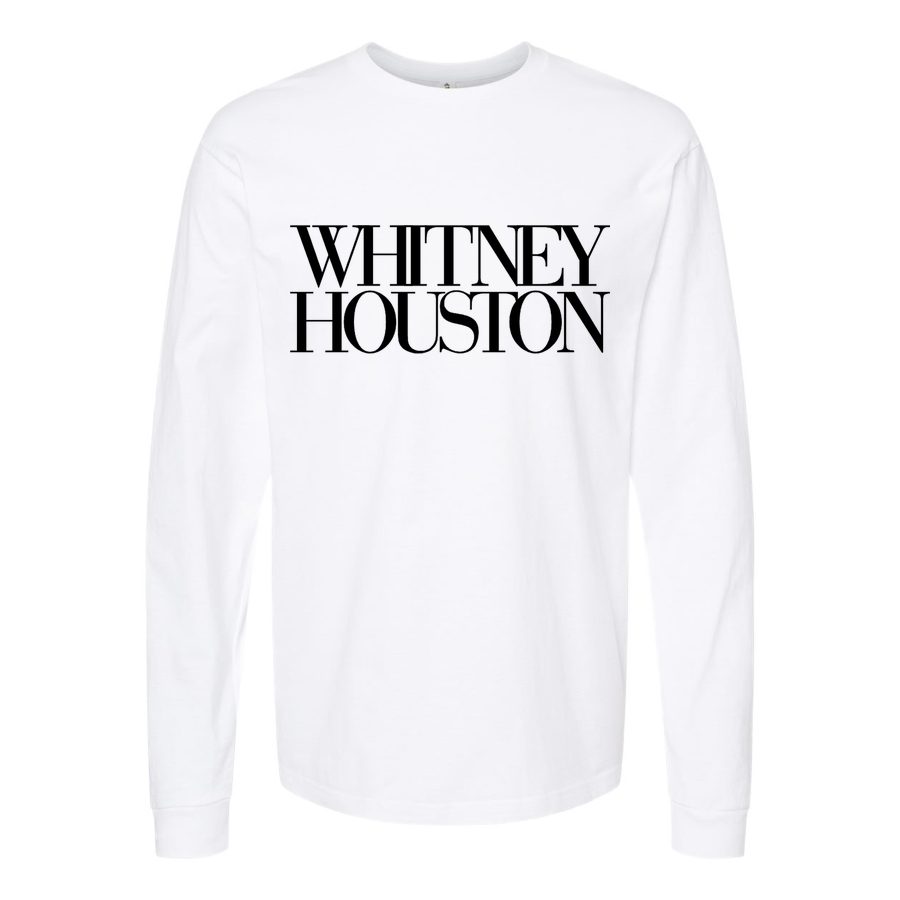 Men's Whitney-Houston-Logo Long sleeves Cotton Blend T-Shirt - White