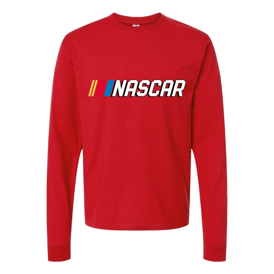 Men's nascar logo Long sleeves Cotton Blend T-Shirt - Red