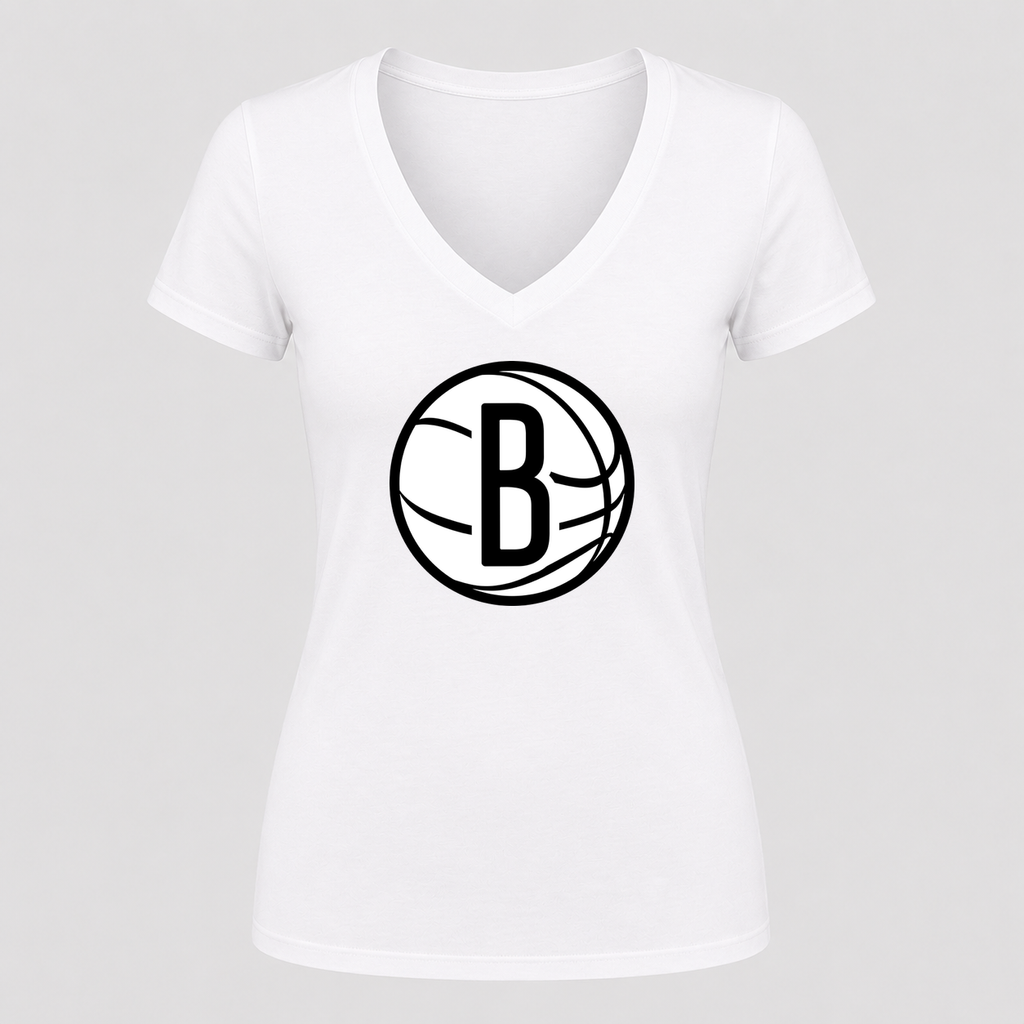 Women's Brooklyn Nets V Neck T-Shirt in white