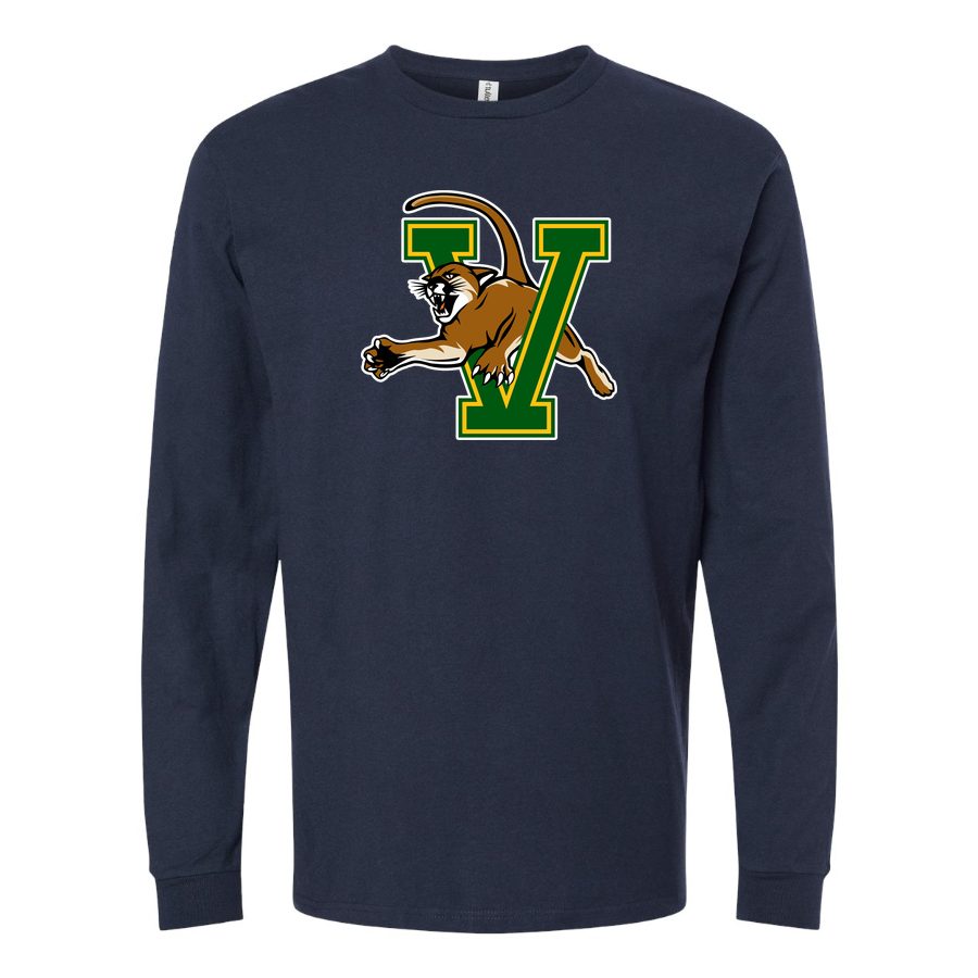 Men's Vermont Catamounts Logo Long sleeves Cotton Blend T-Shirt - Navy