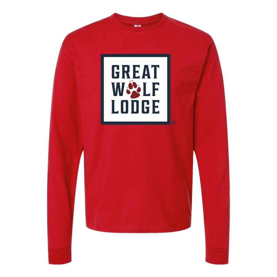 Men's Great-Wolf-Lodge-logo-1536x864 Long sleeves Cotton Blend T-Shirt - Red