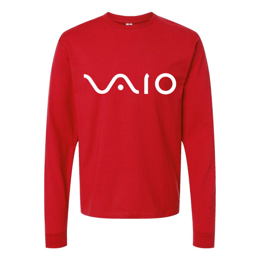 Men's sony-vaio-curvy-logo-White Long sleeves Cotton Blend T-Shirt - Red