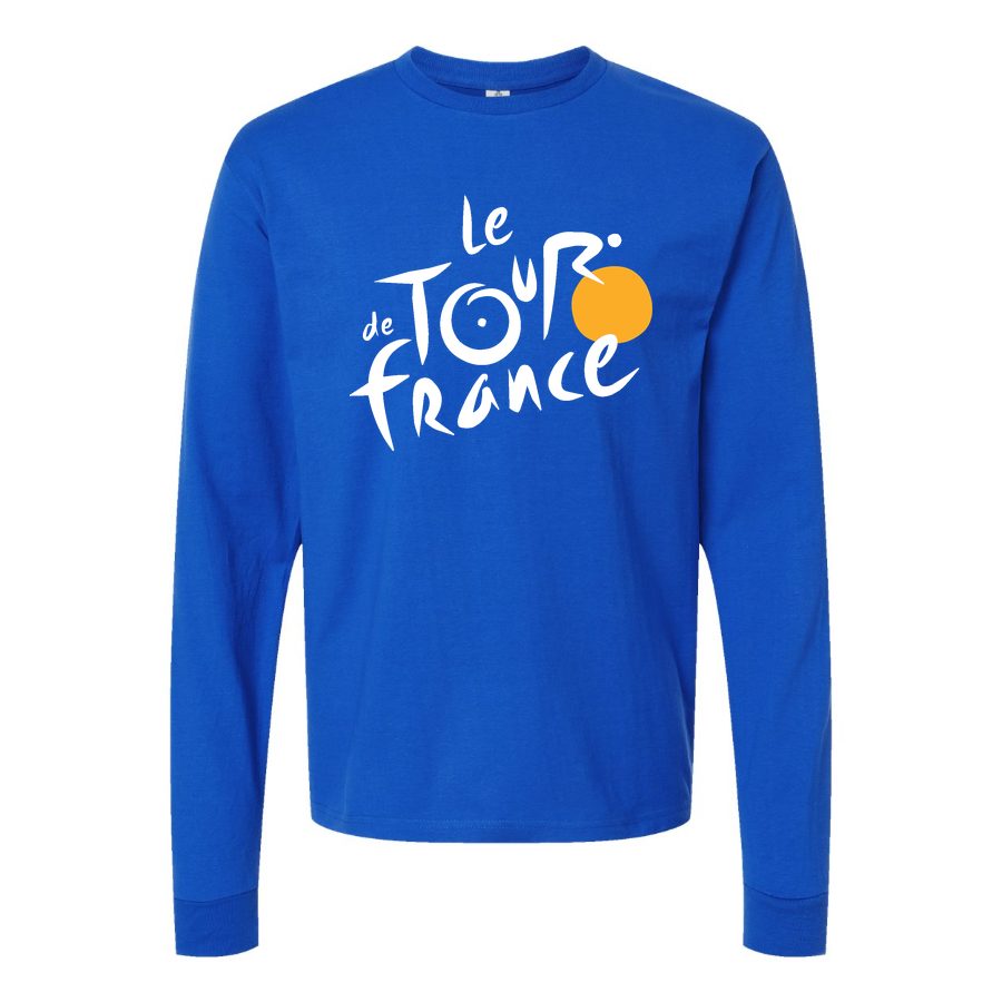 Men's Tour de France White Logo Long sleeves Cotton Blend T-Shirt - Blue