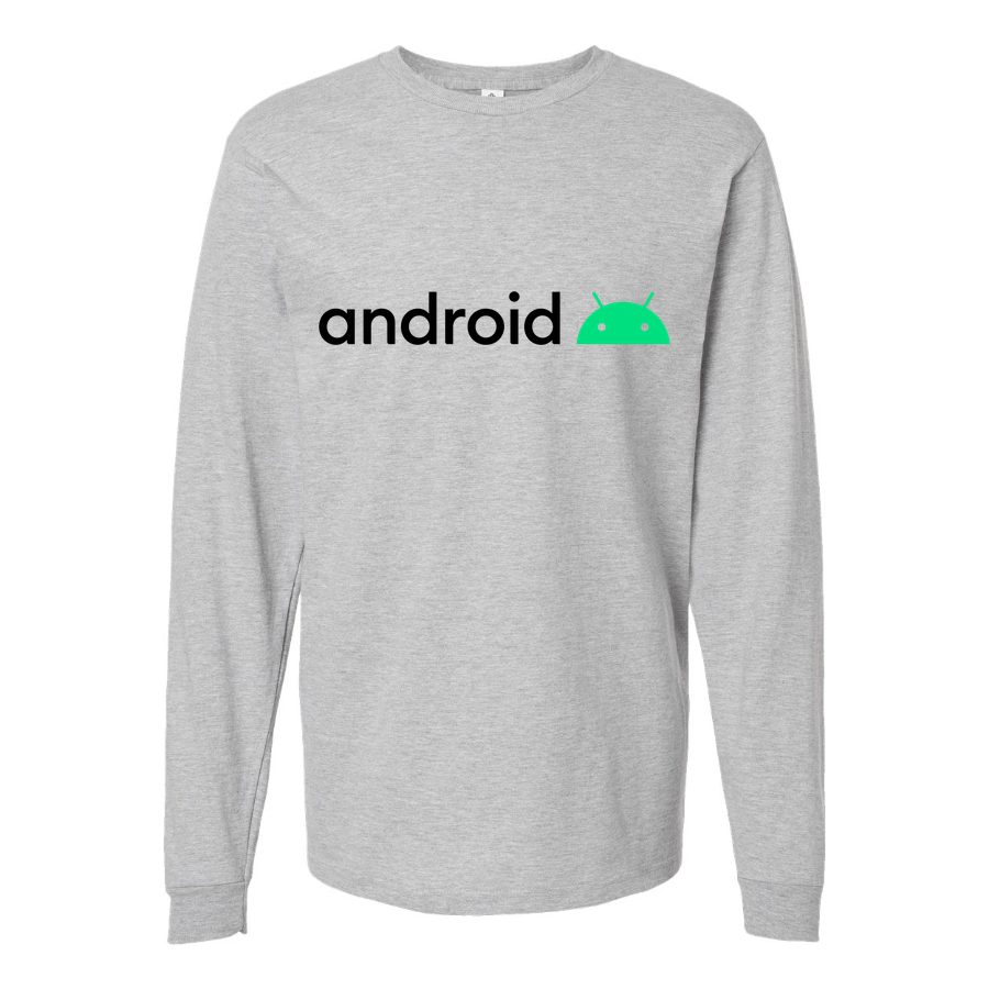 Men's Android-Logo Long sleeves Cotton Blend T-Shirt - Gray