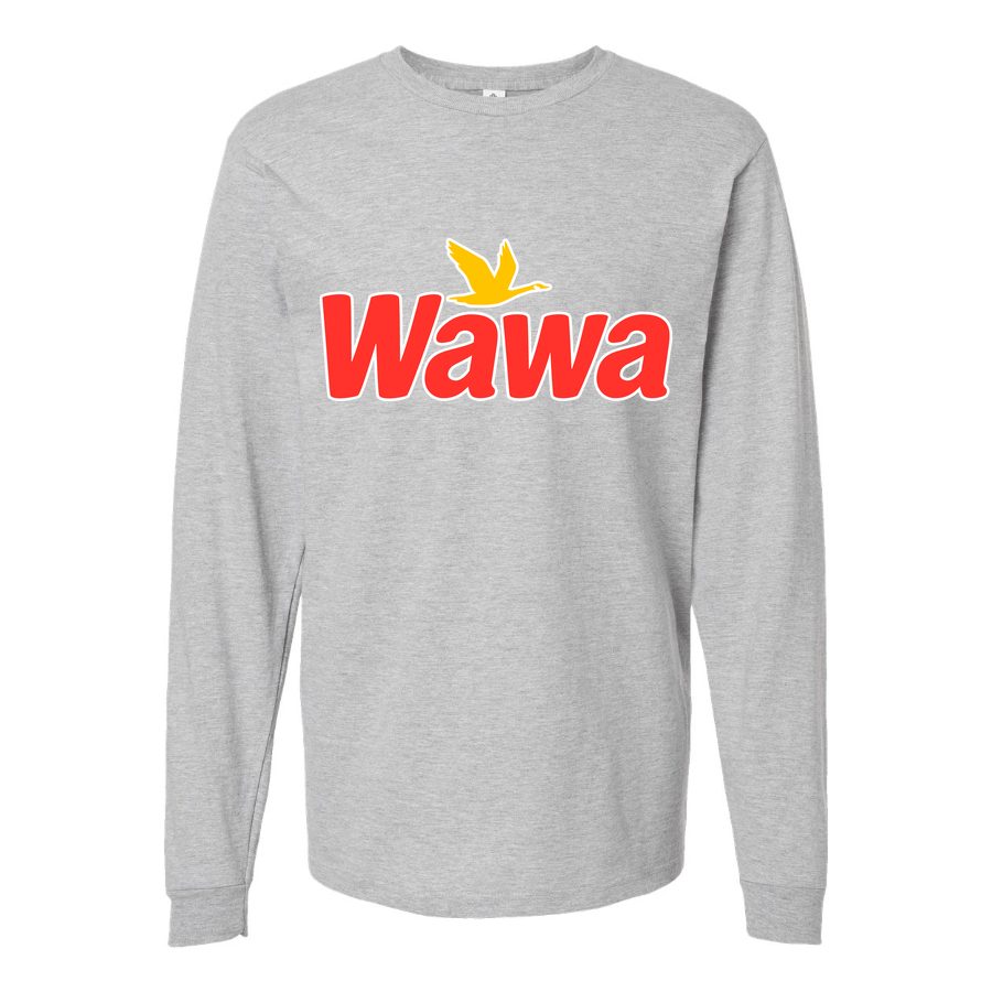 Men's Wawa Gas Station Logo Long sleeves Cotton Blend T-Shirt - Gray
