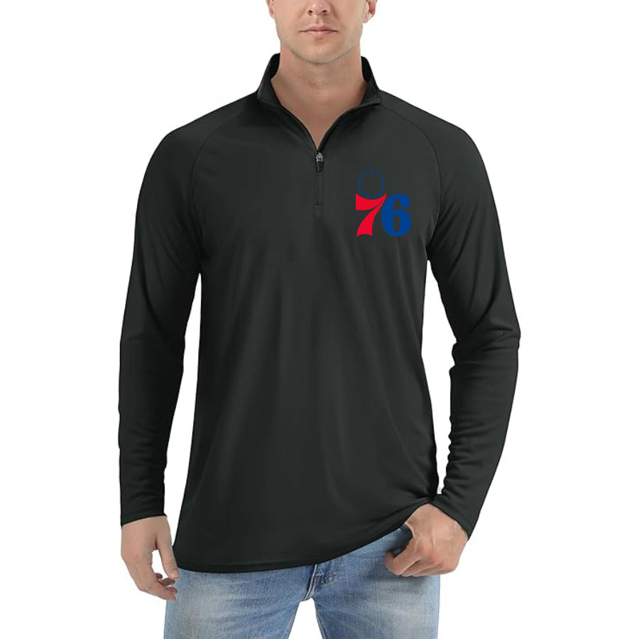 Philadelphia 76ers quarter-zip athletic shirt in Black