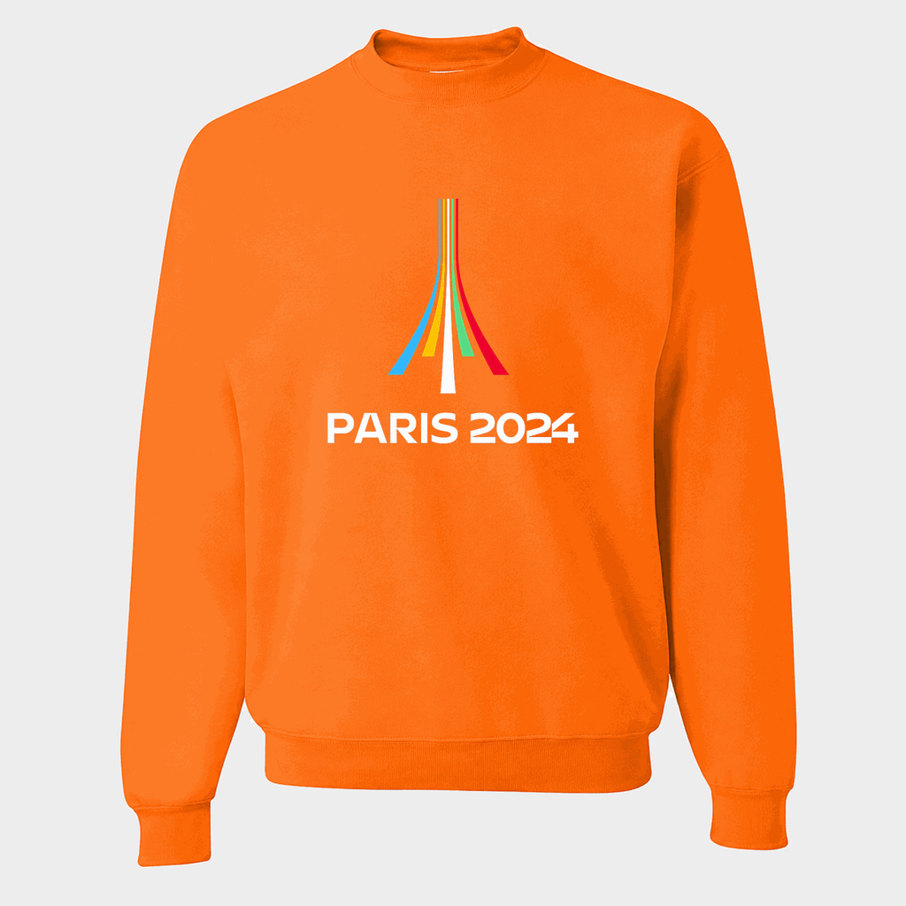 Men's Paris 2024 Olympics White Logo Crewneck Sweatshirt - Orange