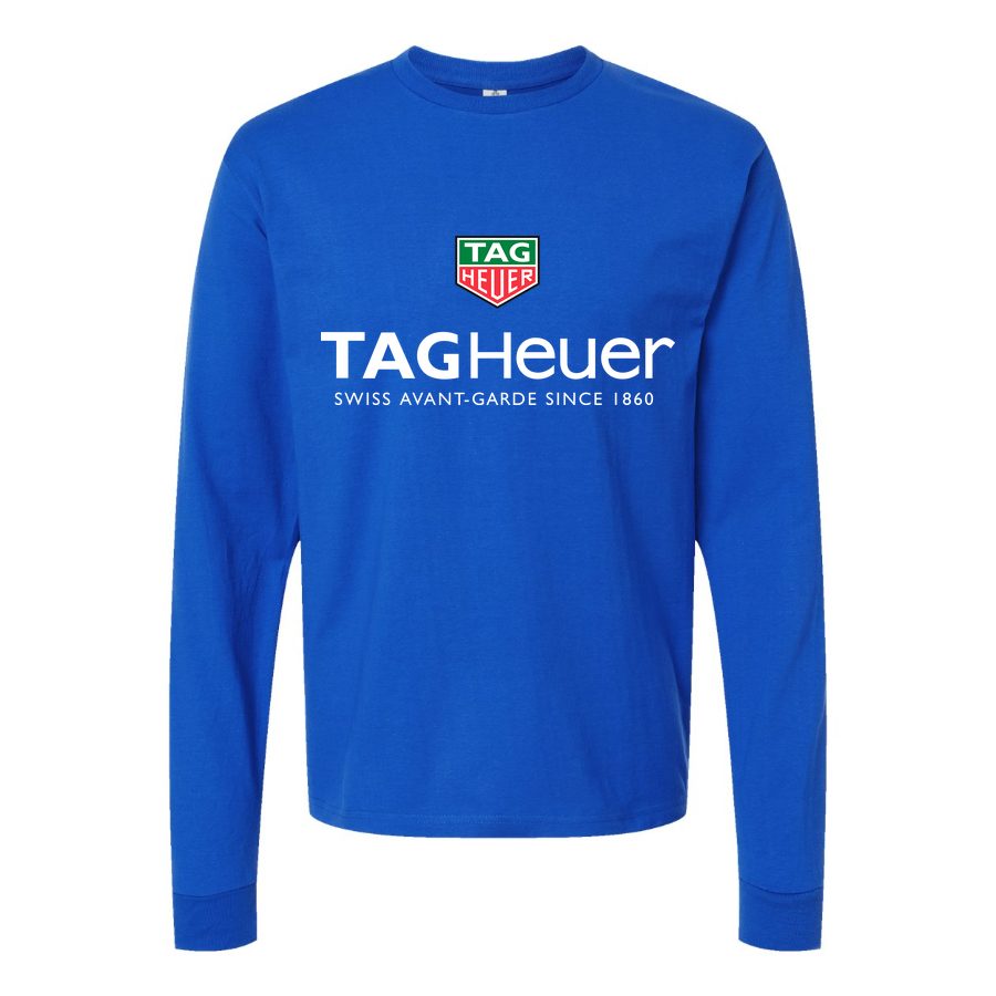 Men's TAG-Heuer-Logo white Long sleeves Cotton Blend T-Shirt - Blue