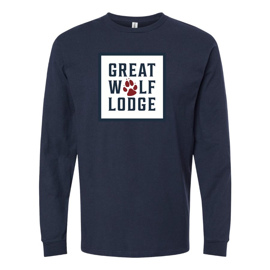 Men's Great-Wolf-Lodge-logo-1536x864 Long sleeves Cotton Blend T-Shirt - Navy