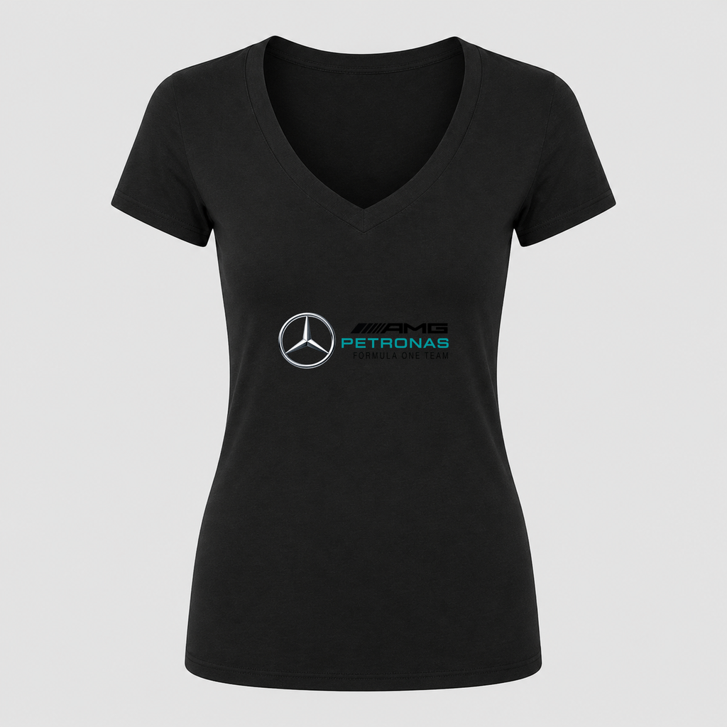 Women's Mercedes AMG Petronas Formula One Team V Neck T-Shirt in black
