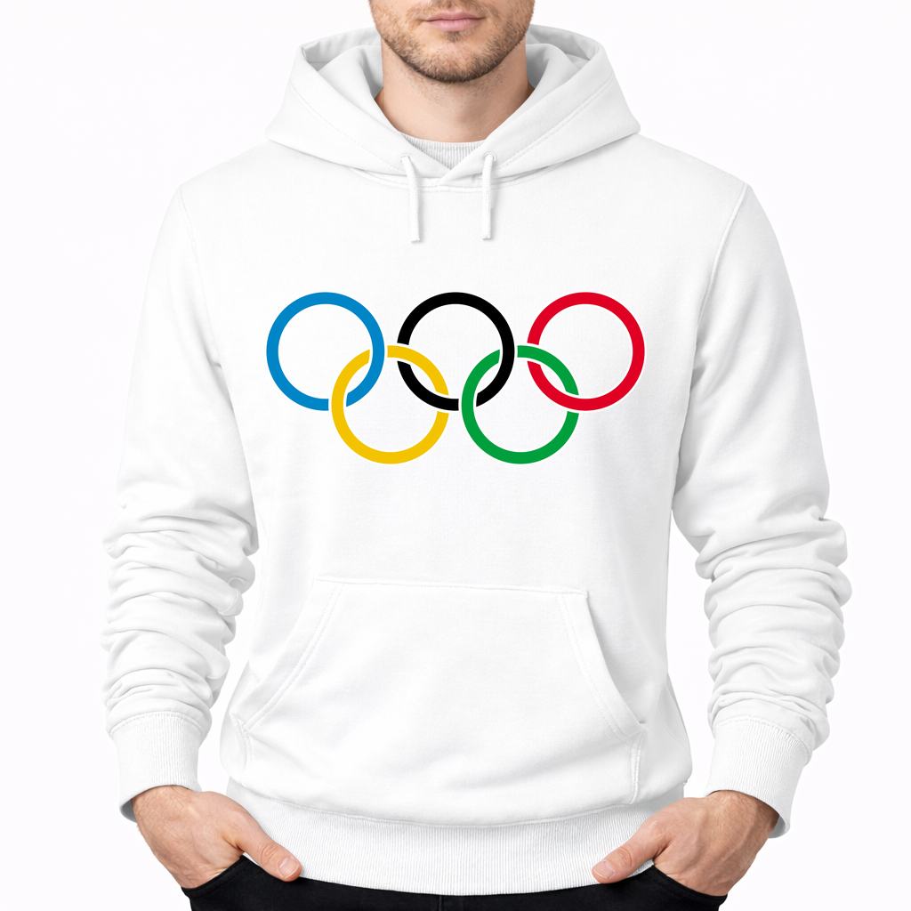 Men's Olympic Ring BK Pullover Hoodie - White