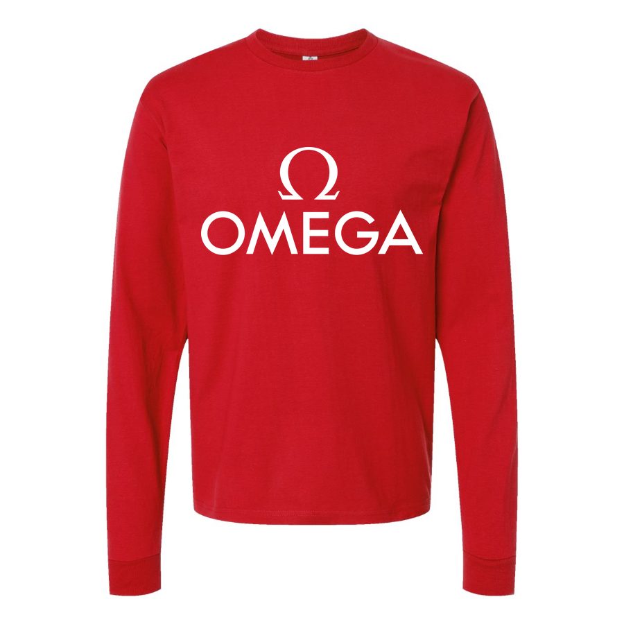 Men's Omega White Logo Long sleeves Cotton Blend T-Shirt - Red