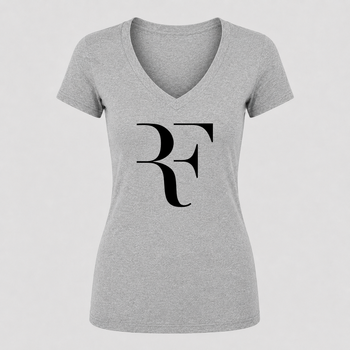 Women's Roger Federer Black Design V Neck T-Shirt in gray