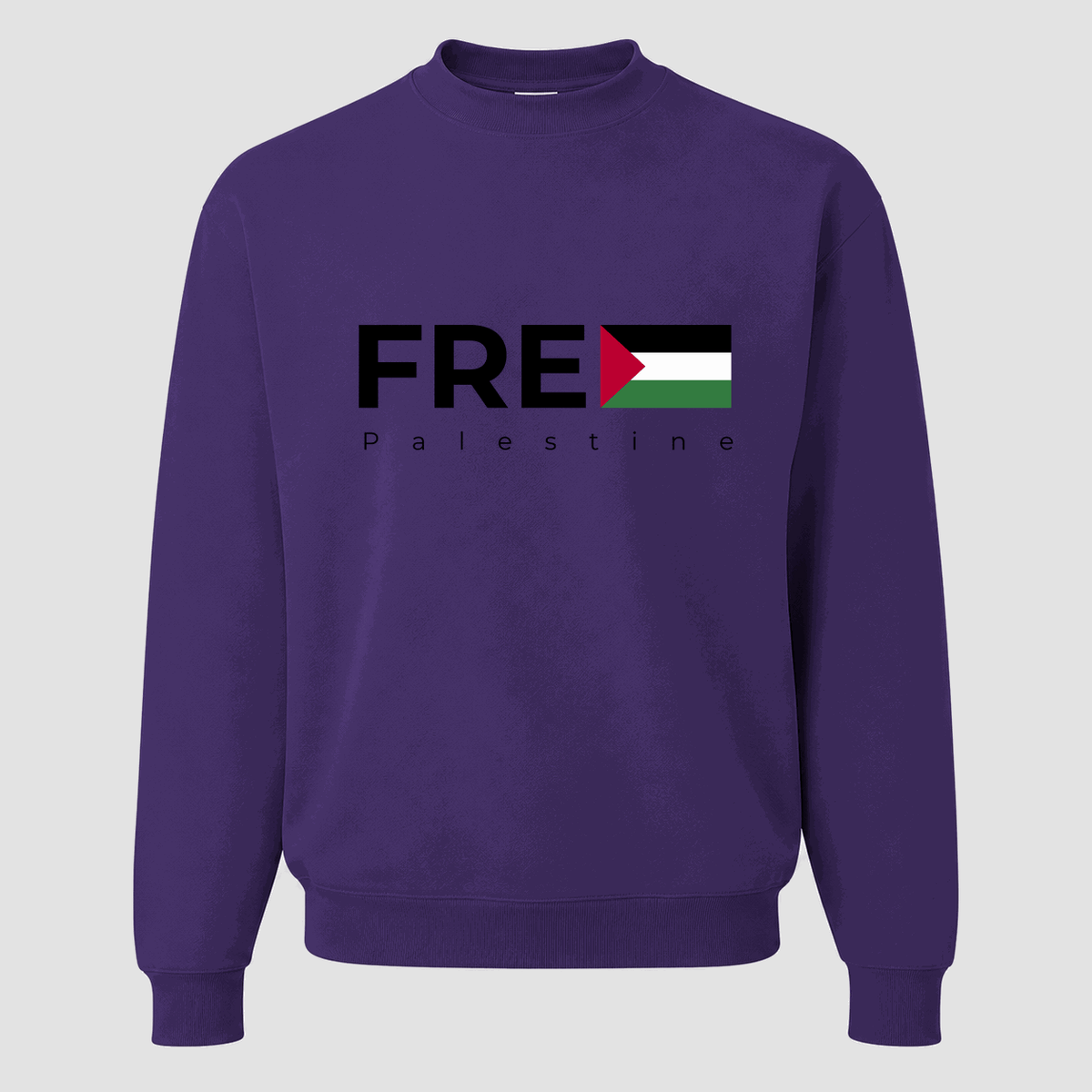 Men's Free Palestine Black Logo Crewneck Sweatshirt - Purple