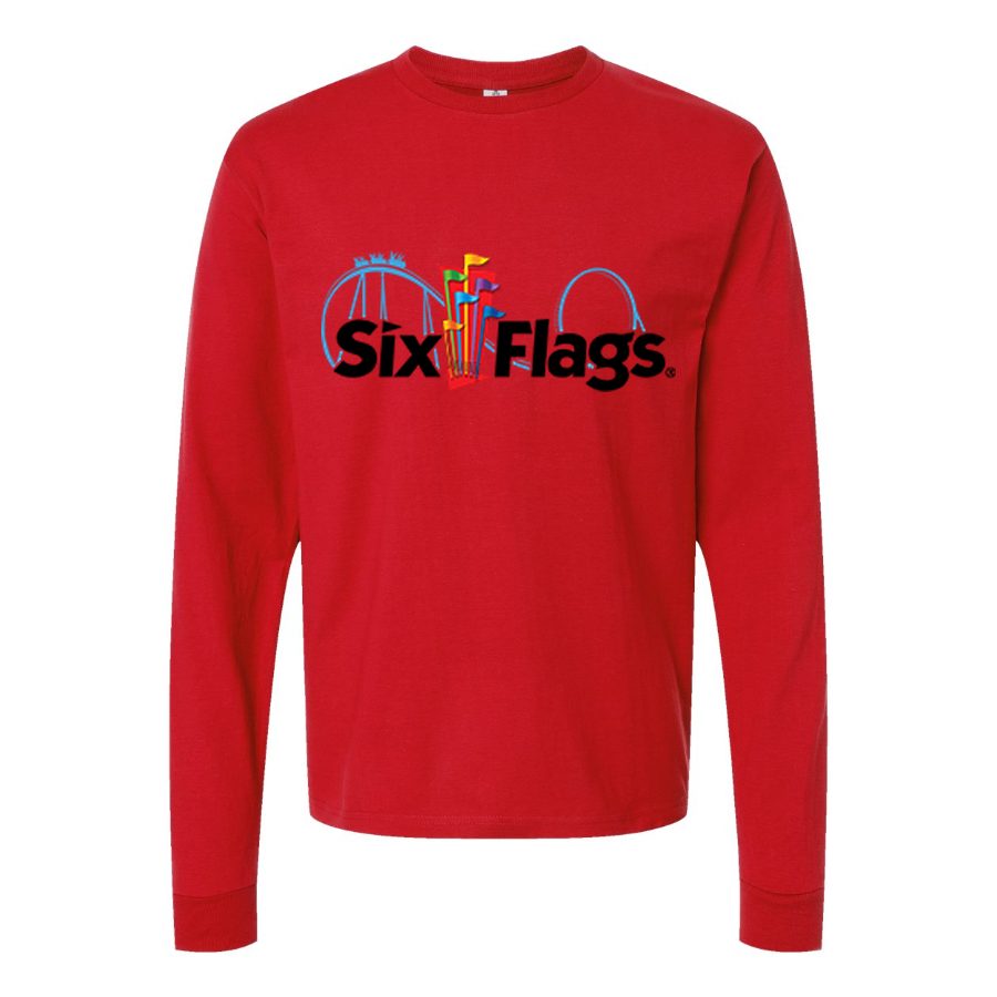 Men's Six Flags Long sleeves Cotton Blend T-Shirt - Red