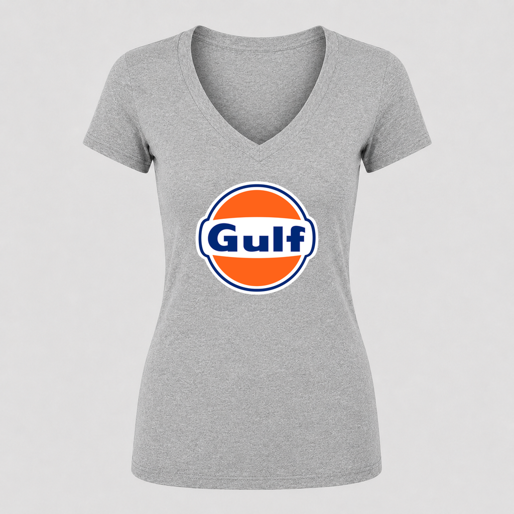 Women's Gulf Oil V Neck T-Shirt in gray