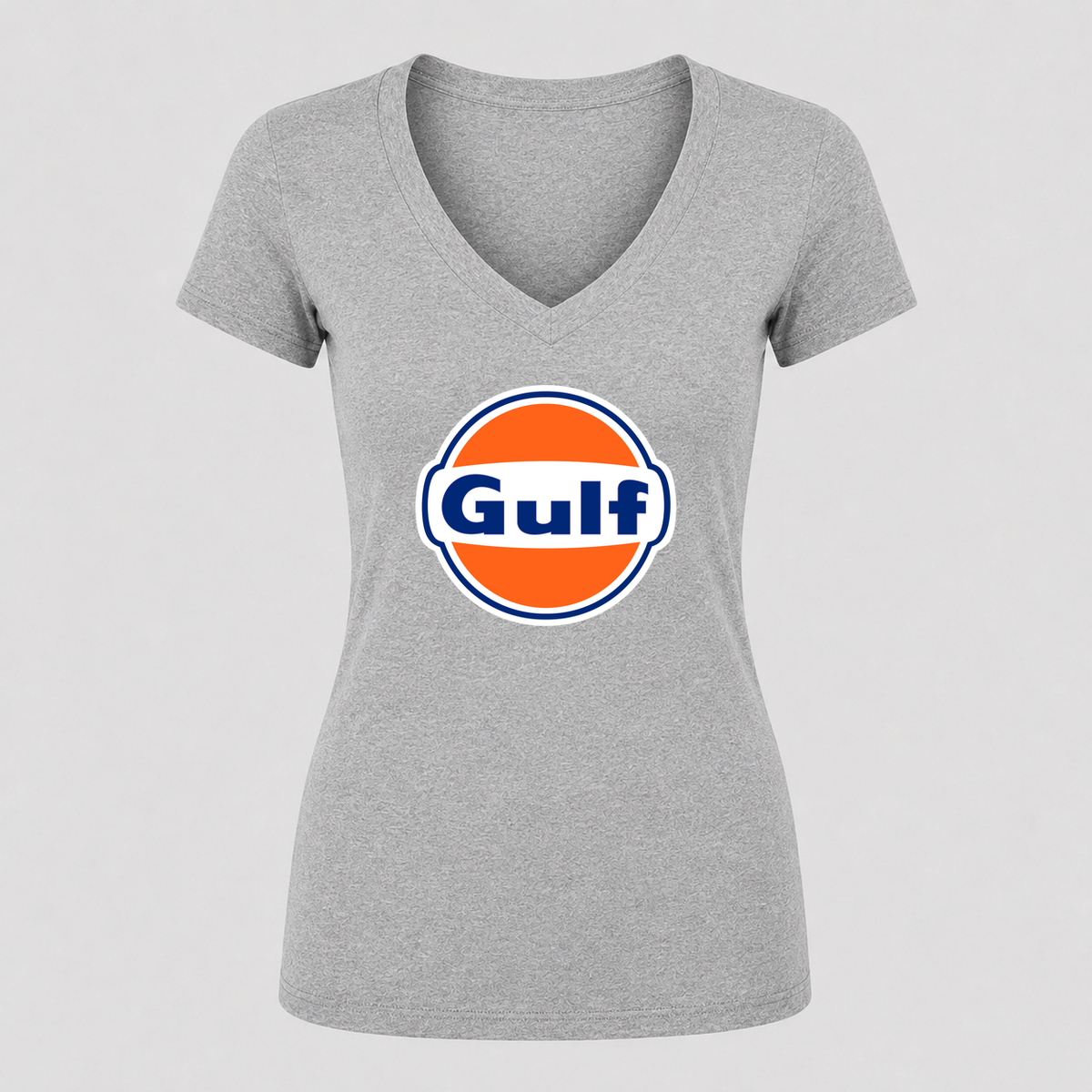 Women's Gulf Oil V Neck T-Shirt in gray