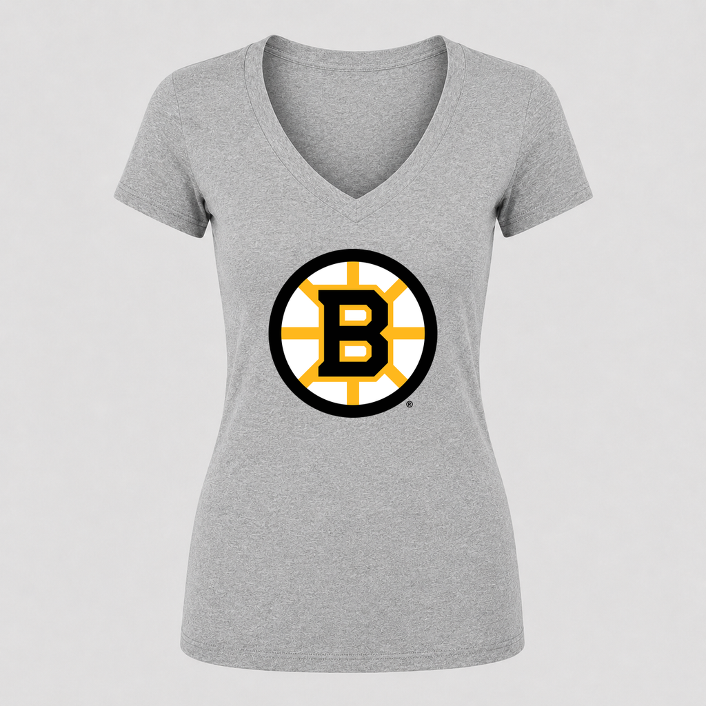 Women's Boston Bruins V Neck T-Shirt in gray