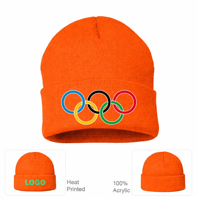 Olympic Ring Black Logo Orange Beanie Hat