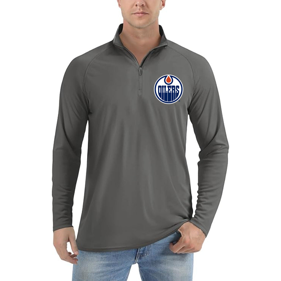 Edmonton Oilers quarter-zip athletic shirt in Dark Gray