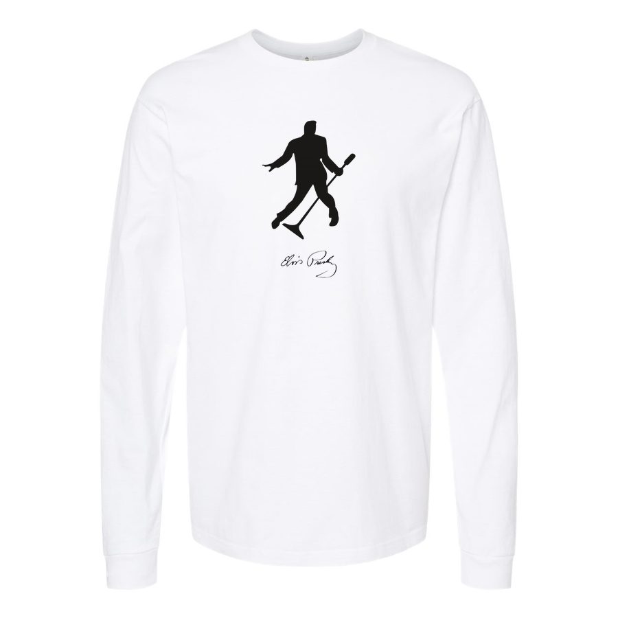 Men's Elvis-Presley-Logo Long sleeves Cotton Blend T-Shirt - White