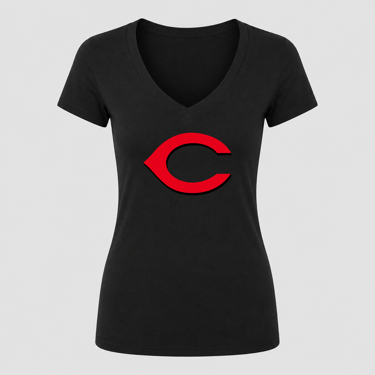 Women's Cincinnati Reds V Neck T-Shirt in black