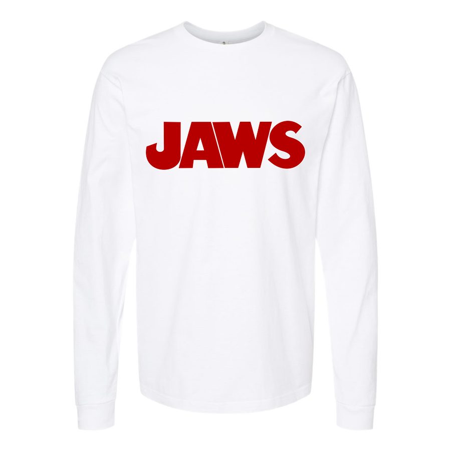 Men's Jaws logo PNG3 Long sleeves Cotton Blend T-Shirt - White