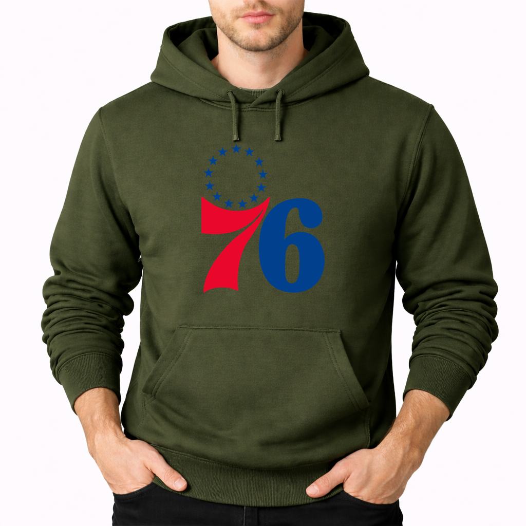 Men's Philadelphia 76ers Pullover Hoodie - Army Green