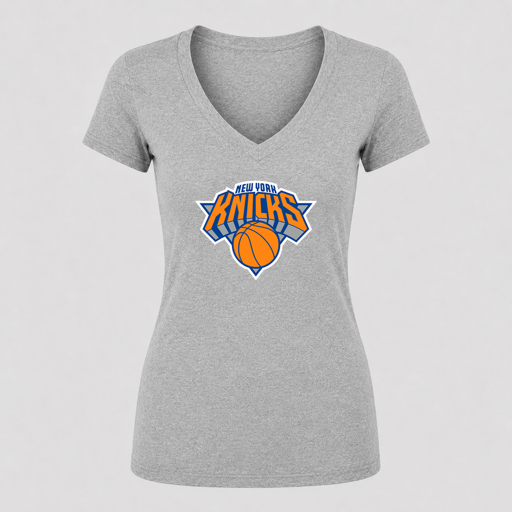 Women's New York Knicks V Neck T-Shirt in gray