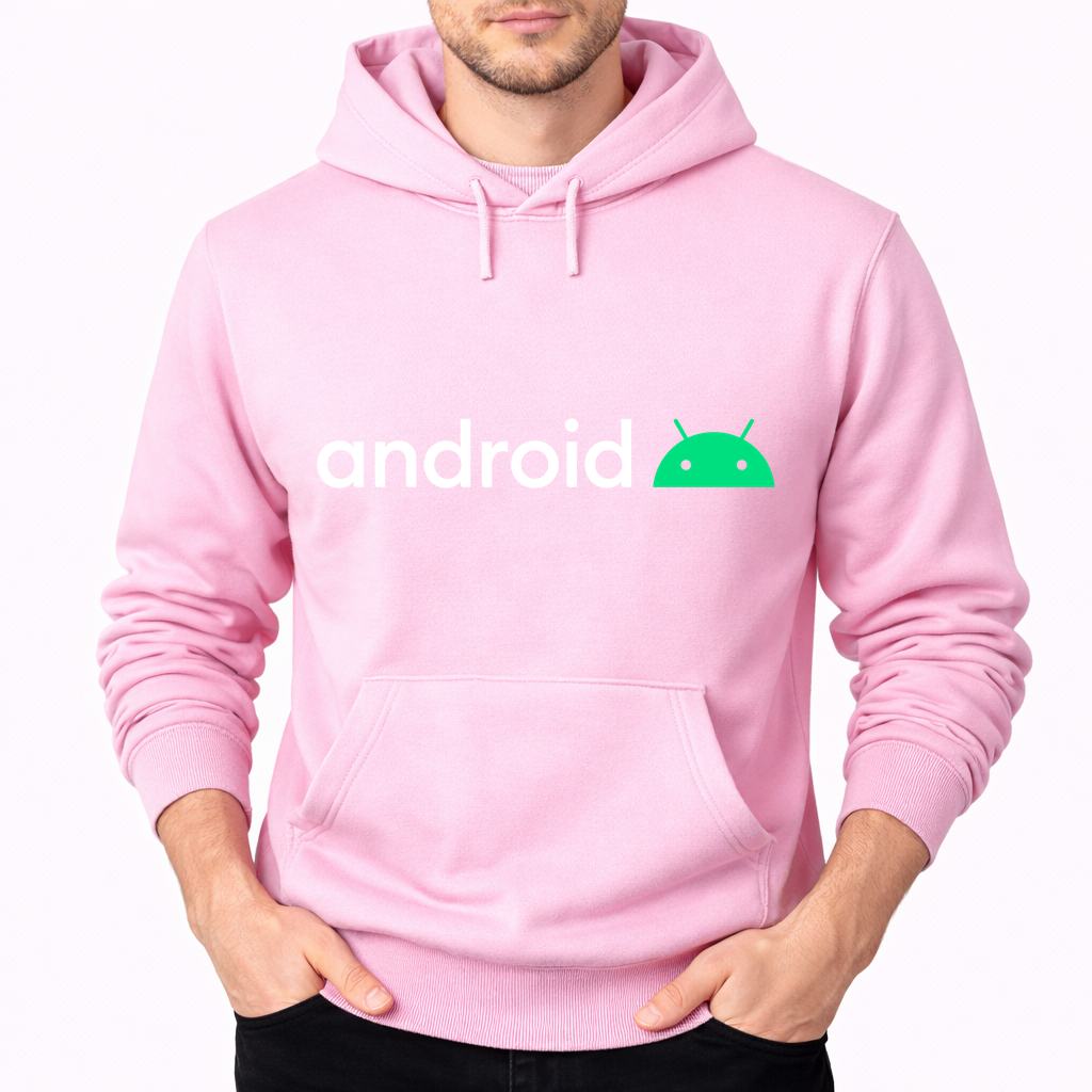 Men's Android White Pullover Hoodie - Pink