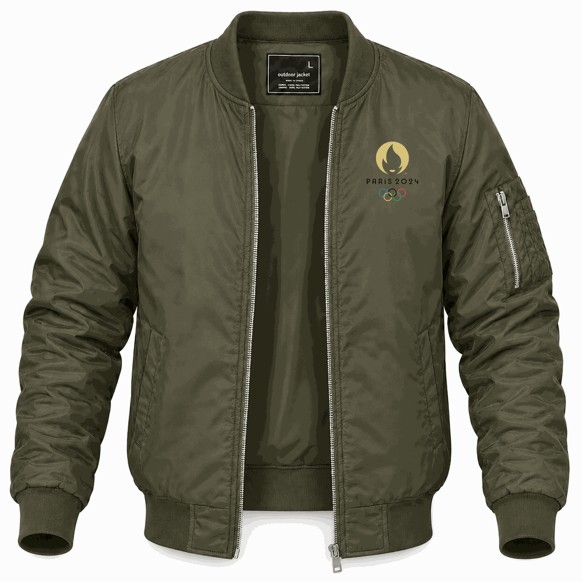 Men's Olympics 2024 Paris Black Lightweight Bomber Jacket - Army Green